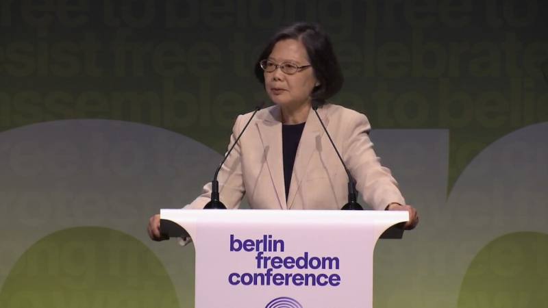 前總統蔡英文10日在柏林自由會議發表公開演說。（圖取自Berlin Freedom Conference YouTube頻道網頁youtube.com）
