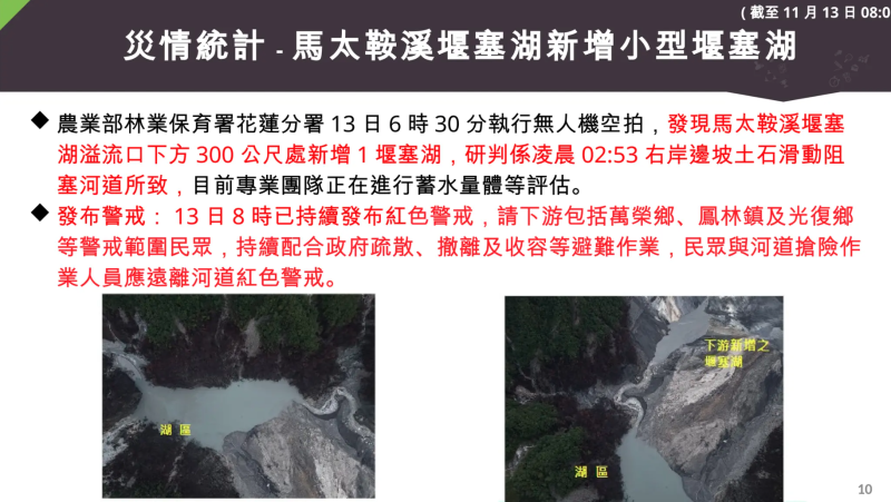 災情統計-馬太鞍溪堰塞湖新增小型堰塞湖