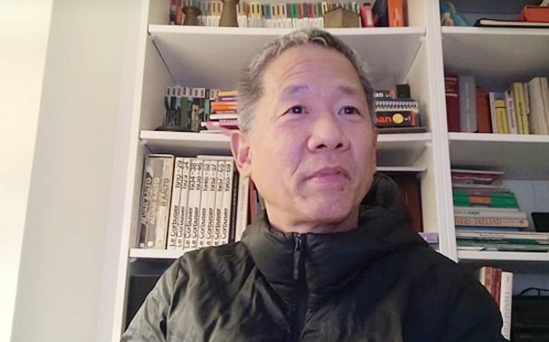 彭士佛創辦的「漢那根彭建築師事務所」是埃及政府在2002年舉辦的大埃及博物館設計競圖大賽首獎得主。圖為彭士佛接受中央社記者線上訪問時影像。