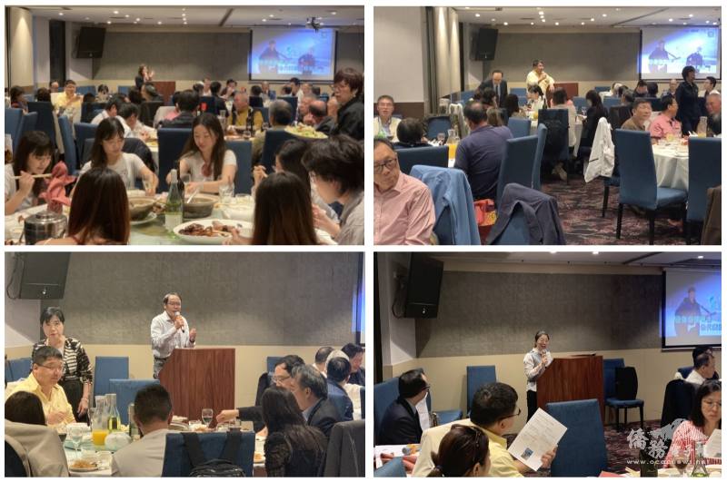 餐會致詞剪影，圖為文教中心主任江佳慧（左上）、僑務委員熊強生（左下）、台商會會長黃教庭（右上）、老師郭美芬（右下）