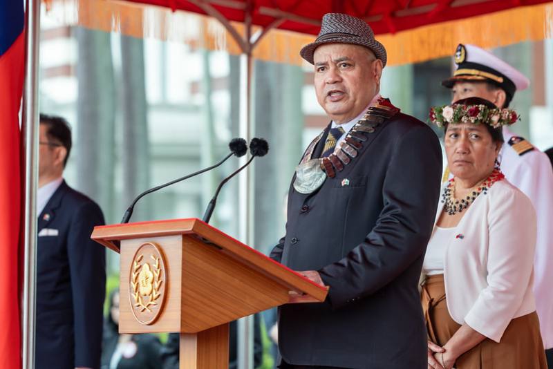 Prime Minister Feleti Teo of Tuvalu delivers remarks.