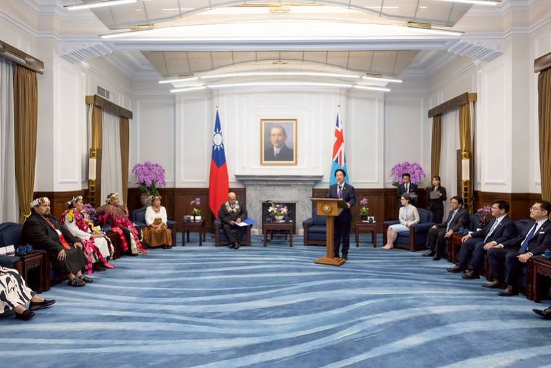 President Lai delivers remarks at a meeting with Prime Minister Feleti Teo of Tuvalu.