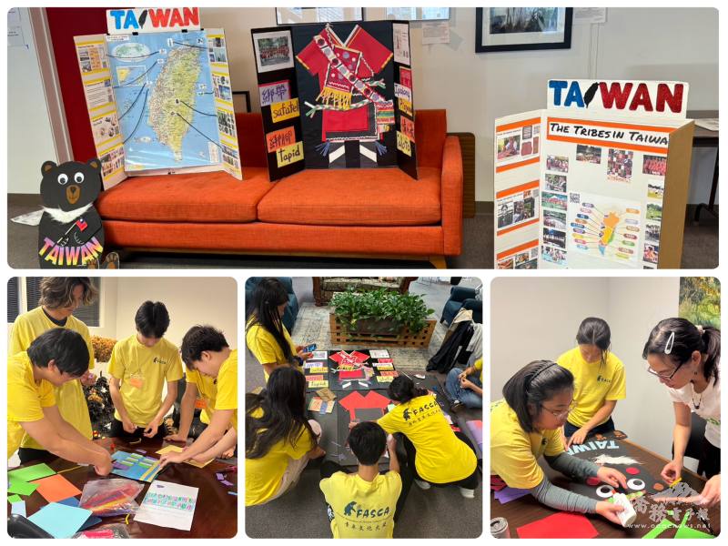 賴筱雯帶領著FASCA學員們一起動手製作原住民族文化及臺灣黑熊主題看板