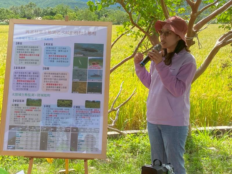 徐惠君技正說明興富林業生態園區水域動植物生態相