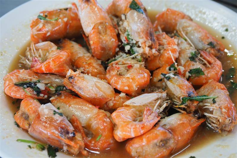 蒜頭蝦料理