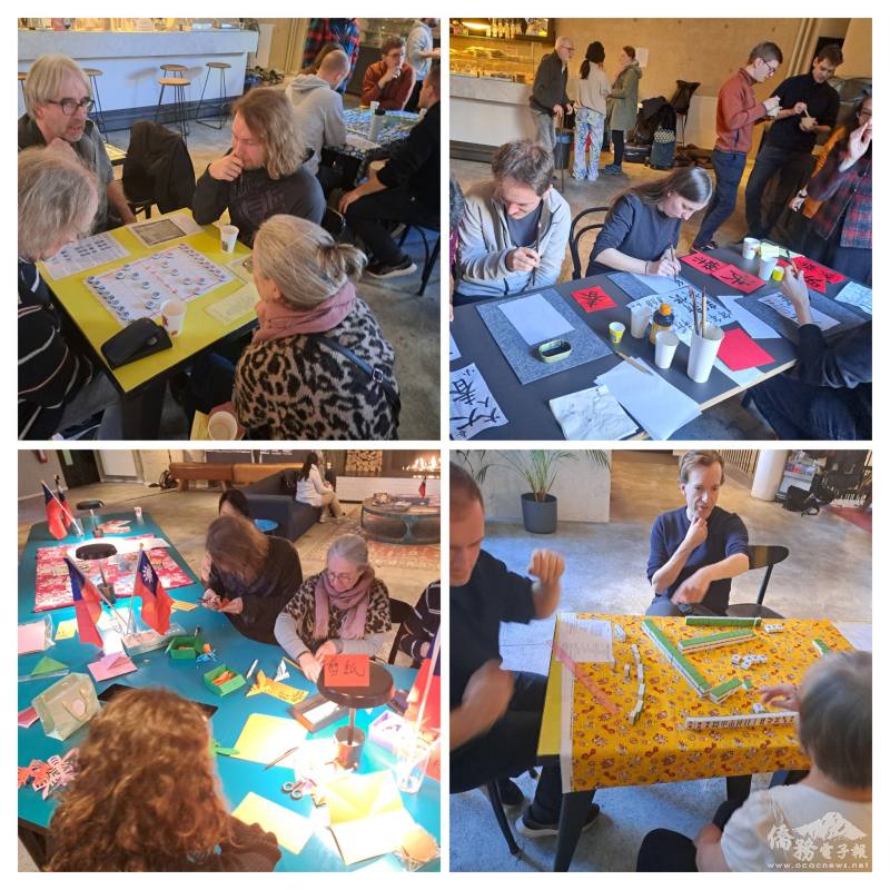 活動中設計了各個任務小站，讓參與活動者學習體驗毛筆寫書法、寫「春」字、剪「春」立體字與麻將、象棋等遊戲