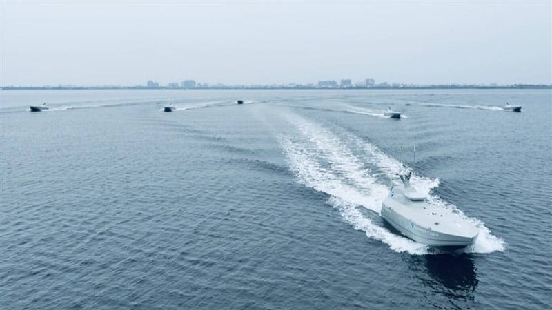 Six SeaShark unmanned surface vessels (USV) are simultaneously operated from a single control station by Taiwan's Thunder Tiger Group during a sea trial late last month. Photo courtesy of Thunder Tiger Group