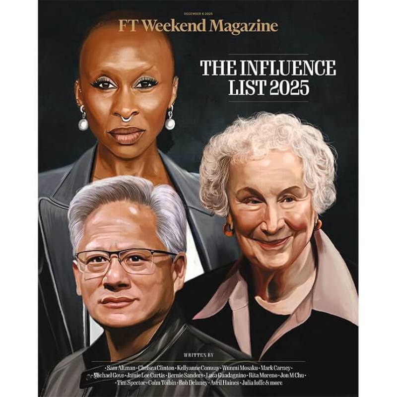 英國金融時報發表全球影響力人物榜，輝達執行長黃仁勳（左下）入列。（圖取自facebook.com/financialtimes）