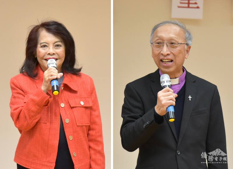 (左圖) 中華會館主席項邦珍、(右圖) 牧師陳耀生致詞