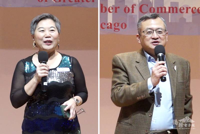 (左圖) 芝加哥台美商會會長蘇琪雯 、(右圖) 駐芝加哥辦事處處長類延峰致詞