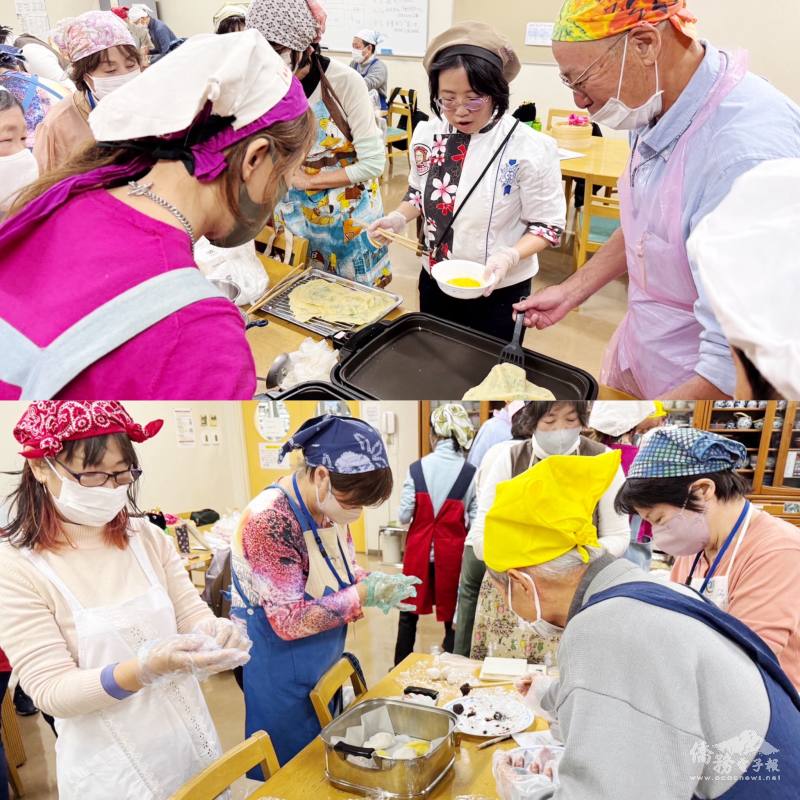 大阪弁天町臺灣華語教室校長陳洳豔指導學員們實作客家及臺灣料理