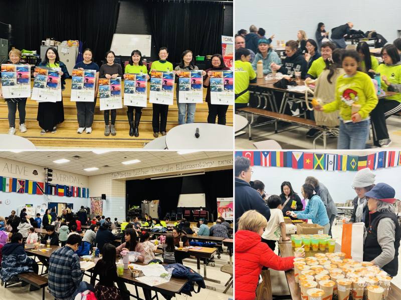 安娜堡中文學校TCML師生合影，開心領取僑委會臺灣風情月曆