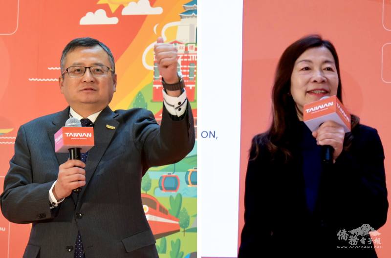 （左圖）駐芝加哥辦事處總領事類延峰、（右圖）觀光署駐紐約辦事處主任莊靜真致詞