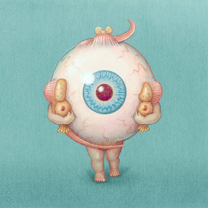 彷彿在用力觀察的「眼球人」，插畫家Emma Cheng的作品結合她的醫學背景，把身體、感官和情緒都變成主角。（Emma Cheng提供）