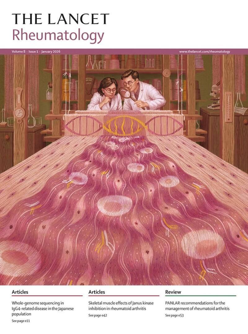 The cover art for medical journal The Lancet's January 2026 issue. Image courtesy of Emma Cheng Dec. 20, 2025