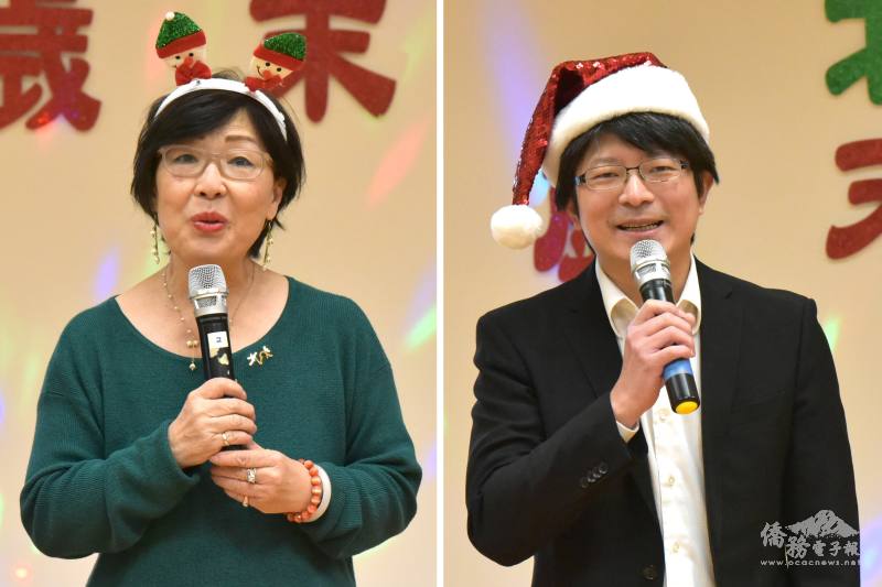 (左圖) 美中西部北一女校友會會長鄭寧、(右圖) 文教中心主任蔡季穎致詞