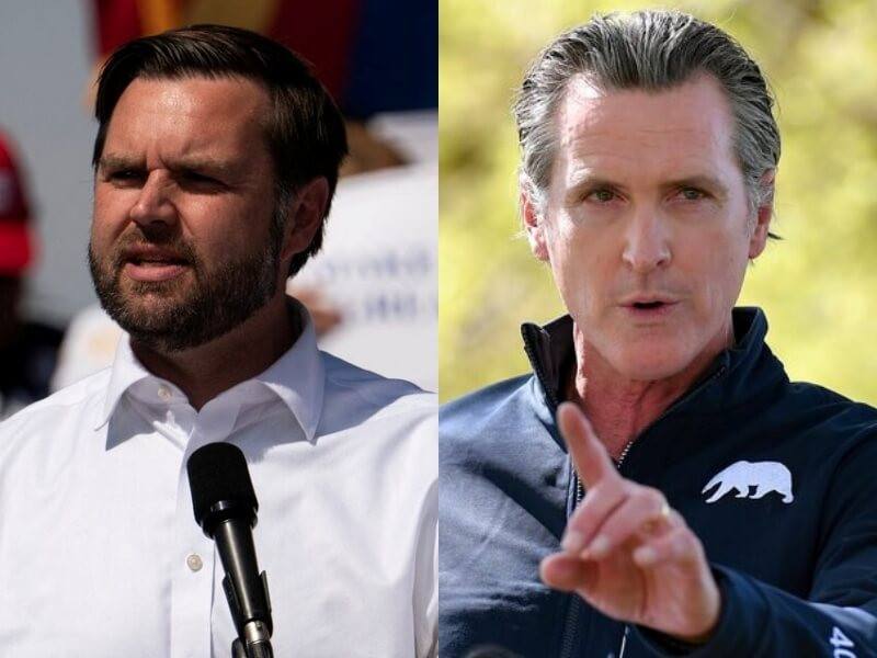 美國有線電視新聞網民調顯示，過半美國人已有看法，現任副總統范斯（左）、加州州長紐松（右）的支持度分別在共和黨與民主黨暫居領先。（路透社）