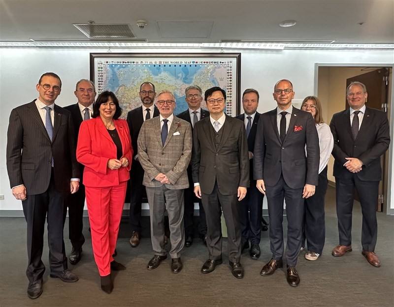 European Taiwan Friendship Group Chair Michael Gahler (front third left) and a delegation from the European Parliament pose for a photo in Taipei on Monday. Photo courtesy of the Ministry of Foreign Affairs Jan. 5, 2026