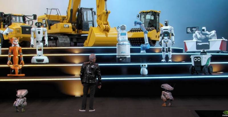談及實體AI的機器人時，黃仁勳一口氣秀出逾10台人形機器人。（圖取自NVIDIA YouTube網頁youtube.com）