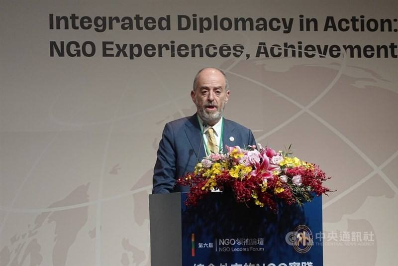 Marco Chiesara, president of WeWorld, speaks at the NGO Leaders Forum in Taipei on Wednesday. CNA photo Jan. 7, 2025