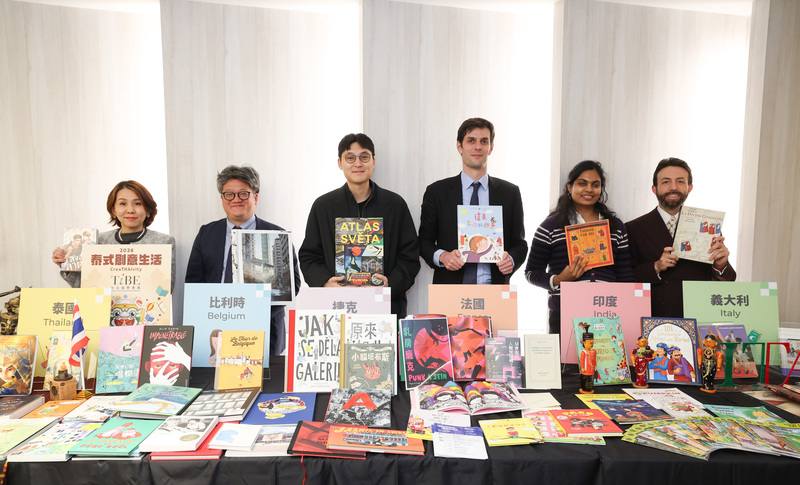 Representatives from Thailand, Belgium, the Czech Republic, France, India, and Italy gather in Taipei on Wednesday to preview the upcoming 2026 Taipei International Book Exhibition, which will feature Thailand as the Guest of Honor. CNA photo Jan.7, 2026