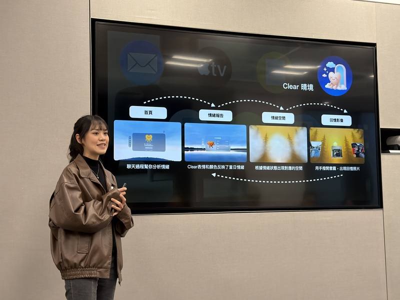 台灣大學團隊「大衛捷絲鮭魚麵」開發的「晴境Clear」是一款心理療癒App，讓使用者在迷霧森林的虛擬場景中，透過語音與手勢撥開雲霧、看見回憶，達到心理釋放與情緒療癒的效果