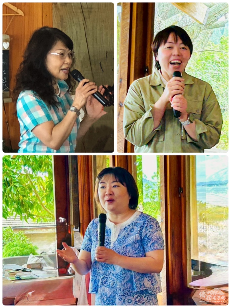 世華紐西蘭分會會長吳素芬(左上)感謝會員踴躍支持並參與協會活動；僑務秘書王詩婷(右上)分享臺灣推動性別平權與女性賦權；駐紐西蘭辦事處處長陳詠韶(下)向與會來賓致以新春問候