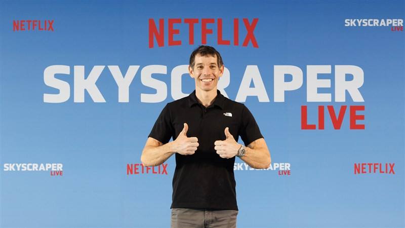 American climber Alex Honnold at his press conference on Sunday after his successful Taipei 101 climb. Photo courtesy of Netflix