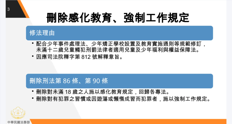 刪除感化教育、強制工作規定