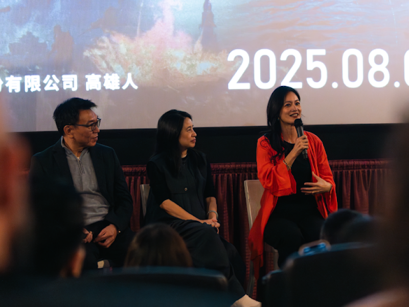 《零日攻擊》監製林錦昌、製作人鄭心媚，以及飾演總統王明芳的Janet Hsieh（謝怡芬）出席映後座談（照片由Sophia J Chang提供）