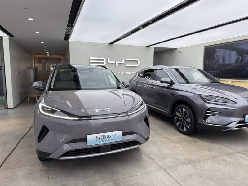 圖為中國電動車品牌比亞迪。（中央社檔案照片）