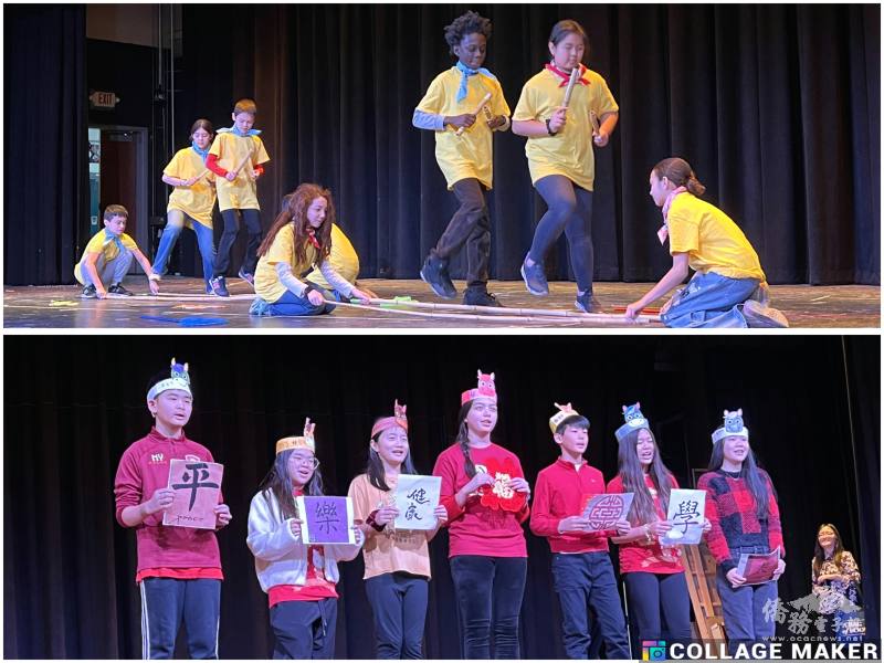 竹竿舞和捕魚歌呈現「節節高升、年年有餘」(上)，「八駿傳福賀新春」成語盡出(下)