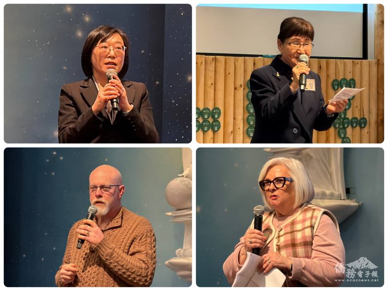 (上圖)駐西雅圖辦事處處長林美呈、慈濟西雅圖支會負責人廖慮直致詞；(下圖)United Way of Skagit County 社區韌性主任 Chuck Messinger及WA VO-AD、紅十字會代表Christie Merrill分享與慈濟合作的感想