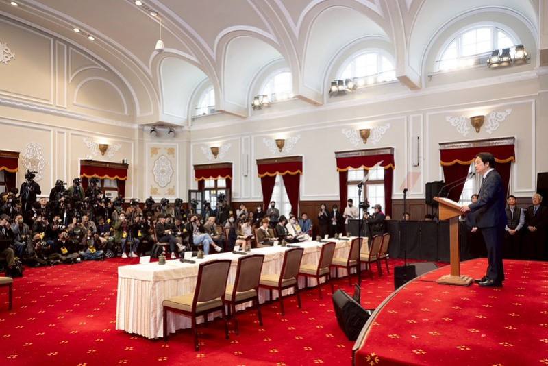 President Lai Ching-te holds a press conference on a draft act for the special defense budget.