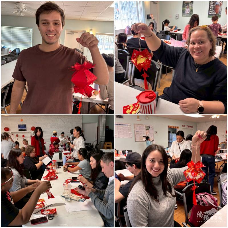 成人班學員運用印滿吉祥話的紅包製做燈籠