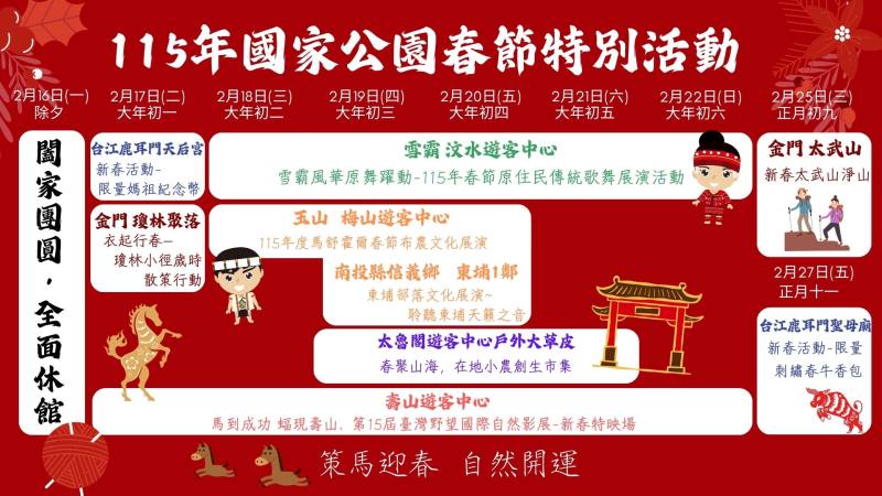 115年國家公園春節特別活動一覽表