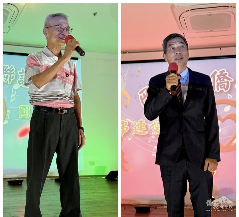 名譽會長殷鼎洋(左)、僑務諮詢委員張宏昌(右)致詞