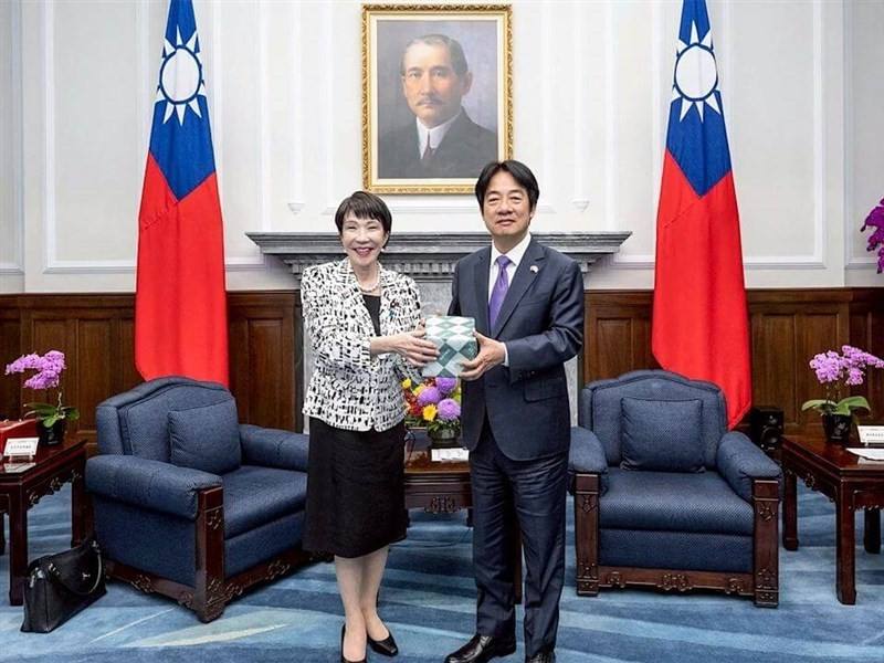 President Lai Ching-te (right) meets Sanae Takaichi at the Presidential Office during her visit to Taiwan in April 2025 as a member of the Japanese Diet. File photo courtesy of the Presidential Office