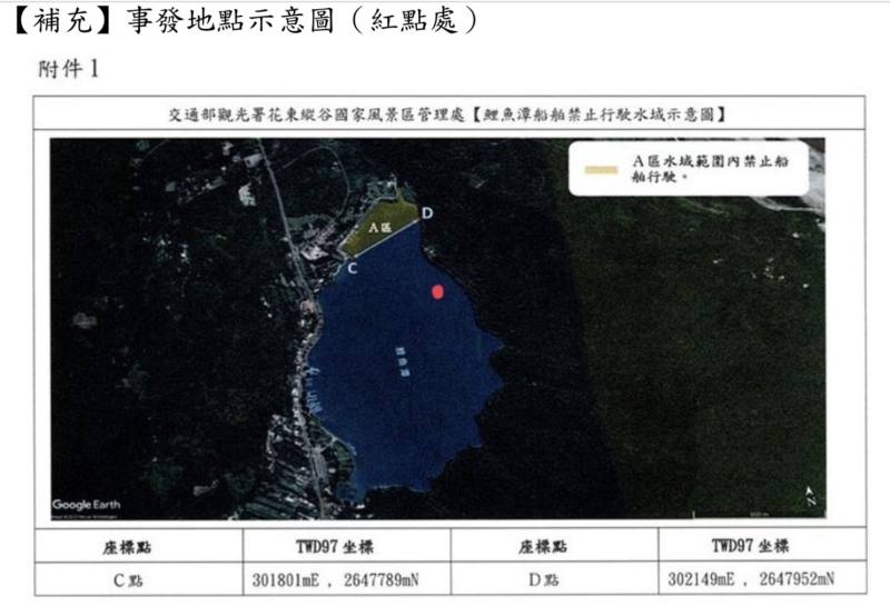 鯉魚潭船舶禁止行駛水域示意圖