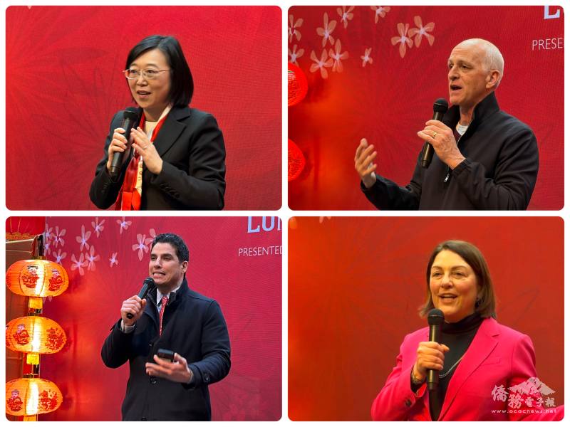 駐西雅圖辦事處處長林美呈(左上)、聯邦眾議員 Adam Smith(右上) ；Bellevue 市長 Mo Malakoutian(左下)、美國聯邦眾議員Suzan DelBene(右下)