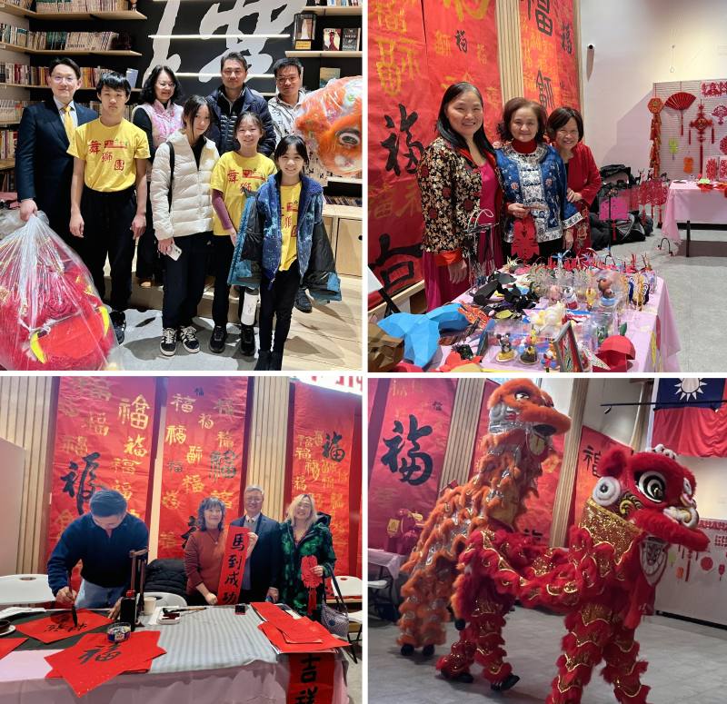 左上圖：愛迪生舞獅師生家長清晨七點自紐澤西出發，參加團拜