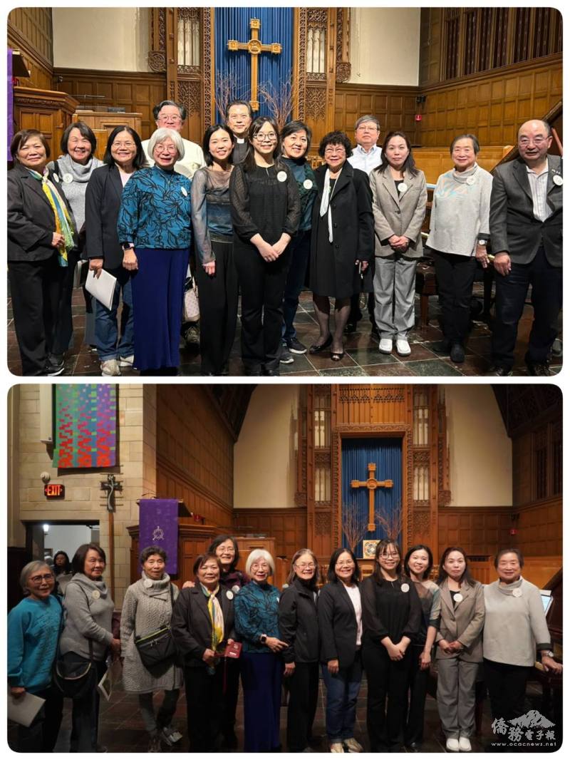 (上圖)僑務委員李延志、牧師陳浩德、底特律臺灣同鄉會及北美洲臺灣婦女會底特律分會林宗亮(後排左至右)、翁碧蘭(左1)、溫明亮(左3)、鄭劭方(右1)、程韻如(右2)、芝加哥文教中心副主任陳怡珍(右3);(下圖)黃玲玲(右6)及2位音樂家黃欣怡、余欣儒等人合影