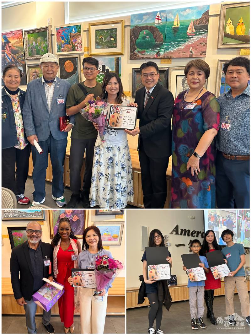 獲獎作品與畫家為賓客導覽創作理念