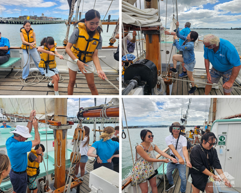 船員們邀請會員及眷屬共同來參與人力揚帆的過程,難得的體驗令大家印象深刻