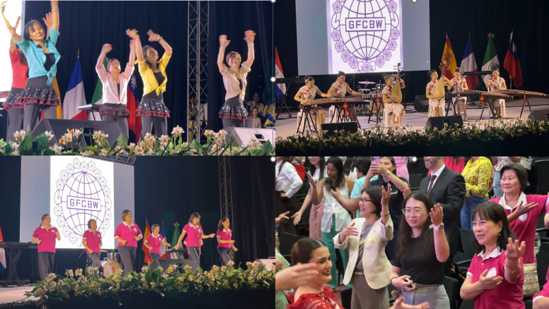 依序國際際佛光會巴拉圭協會、世華婦女會巴拉圭分會、中山僑校與其他國家女性同胞學習當地舞蹈