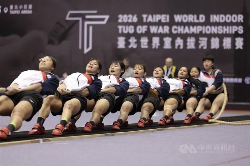 Taiwan's women's tug of war team defended the 540 kilogram title at the 2026 World Indoor Tug of War Championships in Taipei on Sunday. CNA photo March 15, 2025