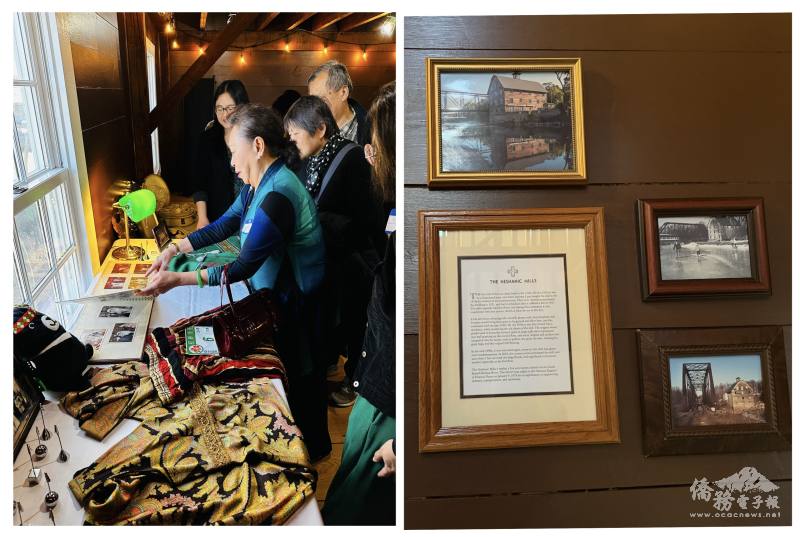 家族記憶物件展中，葉亞維的母親展示並講解富有故事與情感價值的老物件，帶領與會者展開深度對話(左)；活動於六葉基金會會址、擁有三百年歷史的老屋 Neshanic Mill 舉行(右)