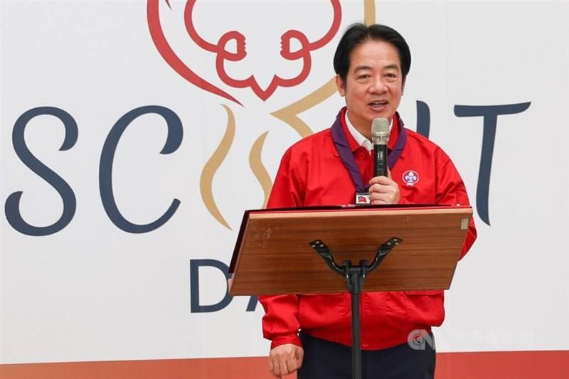 President Lai Ching-te speaks at a Scouts event at Yangmingshan's Bamboo Lake on Sunday. CNA photo March 22, 2026