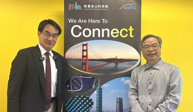 數發部長林宜敬（左）、駐舊金山辦事處科技組長顏宏偉25日在矽谷與媒體分享參加資安盛會RSAC 2026 Conference的觀察