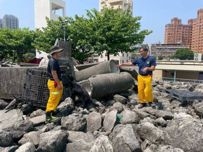 高雄市為提升重大災害應變能力與搜救效能，成立「義勇消防總隊特種搜救大隊搜救犬隊」，是由義消體系編組的搜救犬專責隊伍，象徵人犬協作機制正式納入義消戰力體系，盼強化災害救援能力。（高雄市政府消防局提供）